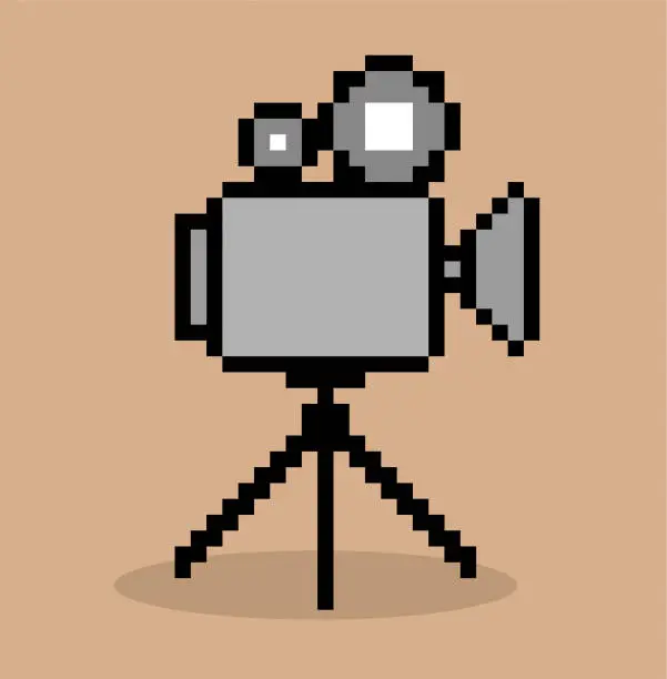 Vector illustration of Movie Camera Pixel Style
