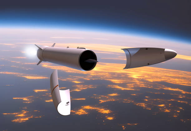 3d illustration of a hypersonic missile in orbit above Earth