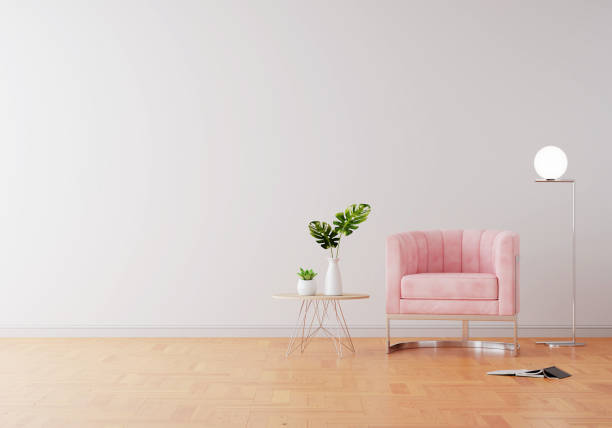istock Pink sofa in white living room with free space for mock up, 3D rendering 1464209789