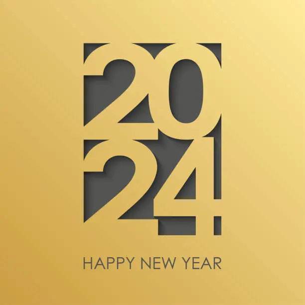 Vector illustration of Happy New Year 2024 text design. Greeting card. Vector illustration.