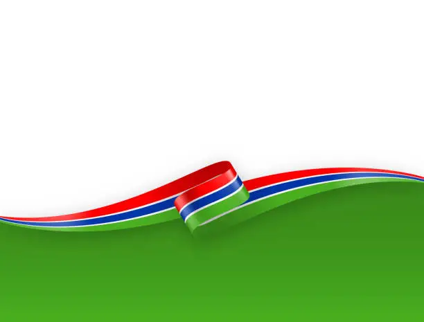 Vector illustration of Gambia Flag Ribbon. Gambian Flag Long Banner on Background. Template. Space for Copy. Vector Stock Illustration
