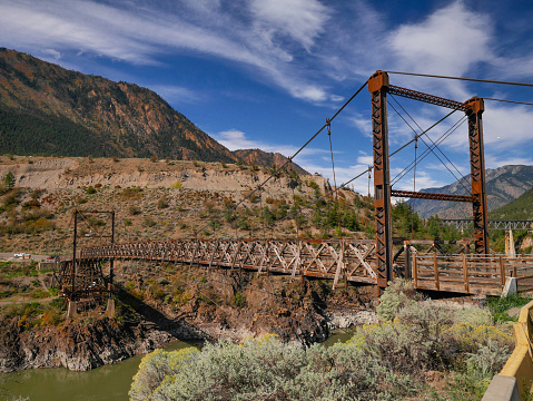 The Old Railway bridge crosses the river valley at Lillooet. It's since been turned into a pedestrian bridge.