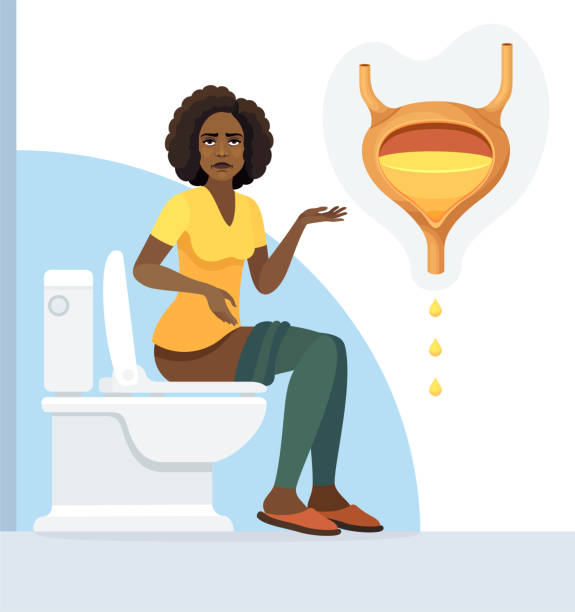 ilustraciones, imágenes clip art, dibujos animados e iconos de stock de joven afroamericana con problemas de incontinencia urinaria. - african descent healthy lifestyle people water