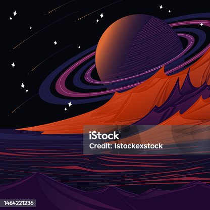 istock A fantastic alien landscape with a desert.Vector illustration. 1464221236