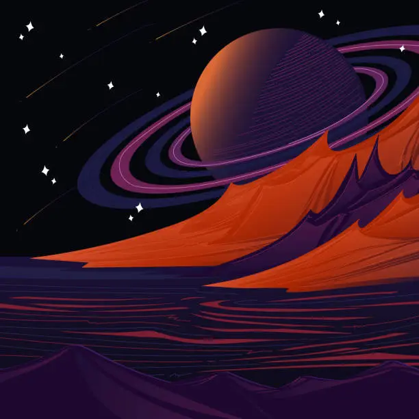 Vector illustration of A fantastic alien landscape with a desert.Vector illustration.