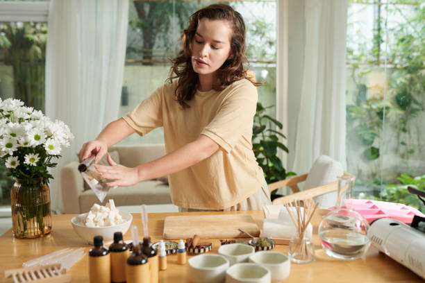 istock Woman Preparing Soap Base for Melting 1464222086