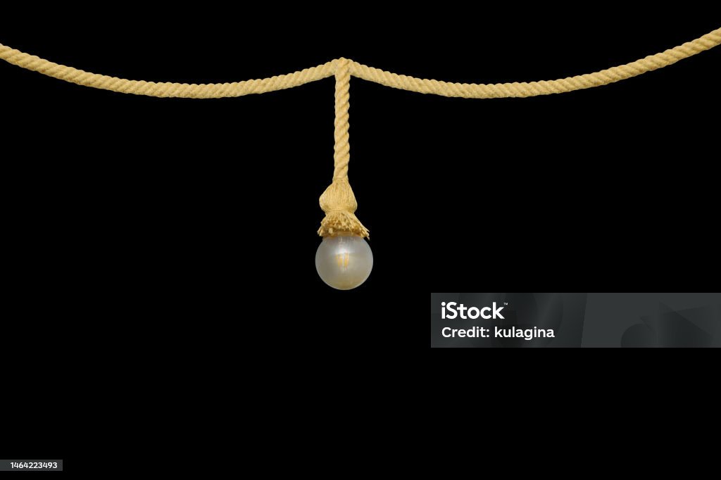Hanging Light Ropes Drawing Light Bulb Hanging On A Rope Isolated On Black Background Stock ...