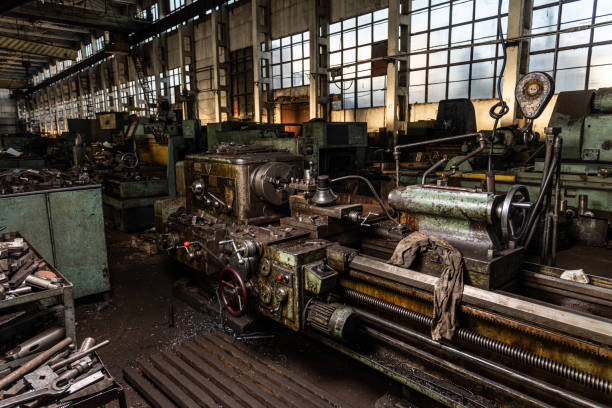 istock Old equipment, machines, tools in an abandoned mechanical factory 1464224205