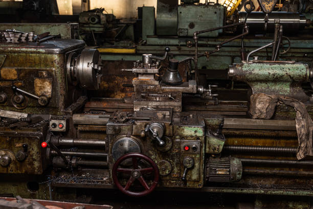 istock Old equipment, machines, tools in an abandoned mechanical factory 1464224232