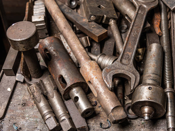 istock Old equipment, machines, tools in an abandoned mechanical factory 1464224234
