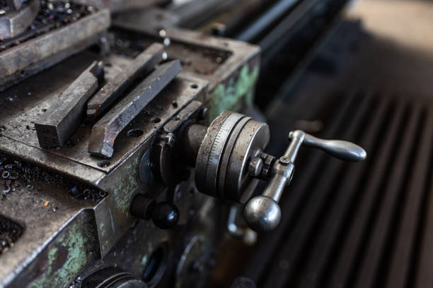 Old equipment, machines, tools in a rustic style in an abandoned mechanical factory