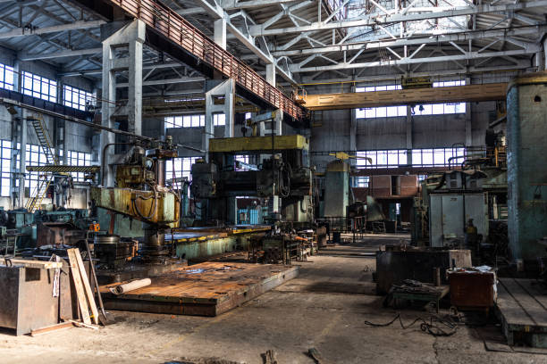 istock Old equipment, machines, tools in an abandoned mechanical factory 1464224377