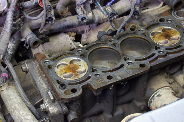 istock Car engine without cylinder head. Repair of the internal combustion engine 1464225612
