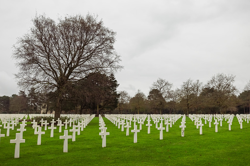 Cemetery,France, Normandy, Omaha Beach, December 24, 2022. High quality photo