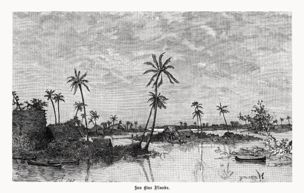 San Blas Islands of Panama, wood engraving, published in 1899 vector art illustration