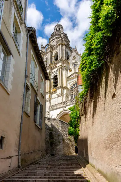 Cathedral of St. Louis of Blois and narrow streets of Blois, Loire valley, France