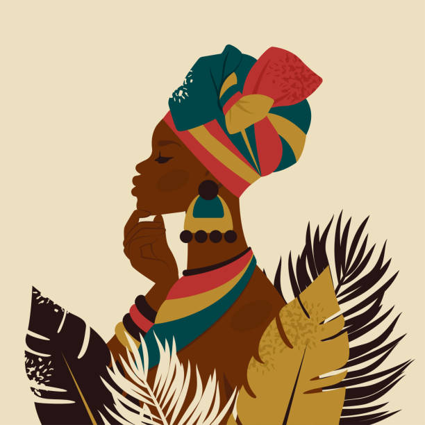 ilustraciones, imágenes clip art, dibujos animados e iconos de stock de hermosa mujer africana pensativa. rostro pensativo de mujer negra de perfil. personaje de etnia femenina en traje nacional, turbante. retrato de niña para avatar, tarjeta, moda. ilustración plana vectorial - posing profile side view pensive