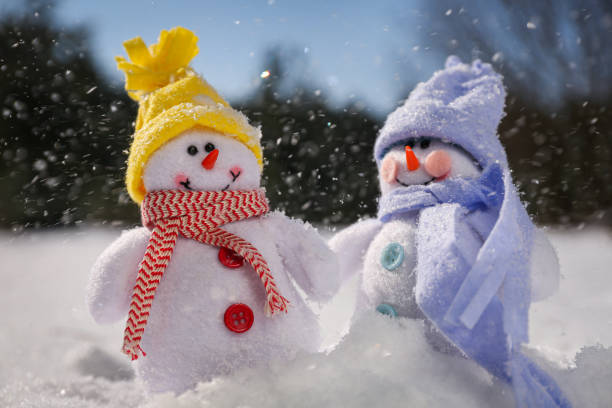istock Cute small decorative snowmen outdoors on winter day 1464236783