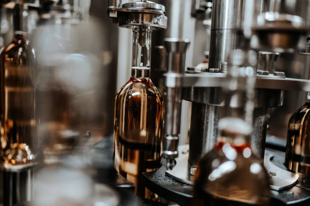 istock Industrial wine bottling production line 1464237348