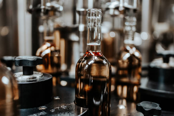 istock Industrial wine bottling production line 1464237374
