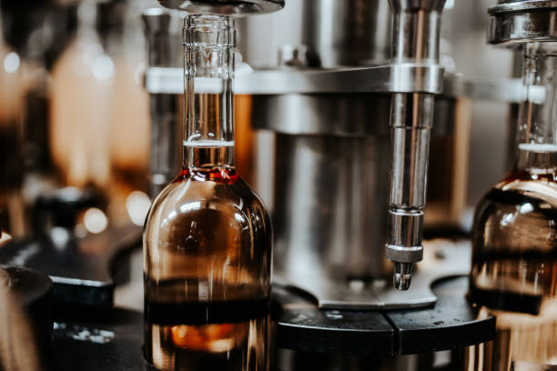 istock Industrial wine bottling production line 1464237375