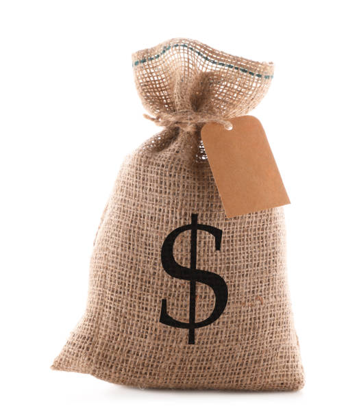 istock Burlap bag with dollar sign on white background 1464237389