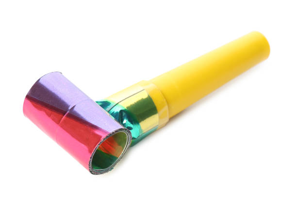 istock Yellow party blower isolated on white. Clown's accessory 1464237522