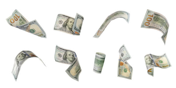 istock Dollar banknotes flying on white background, collage. Banner design 1464237565