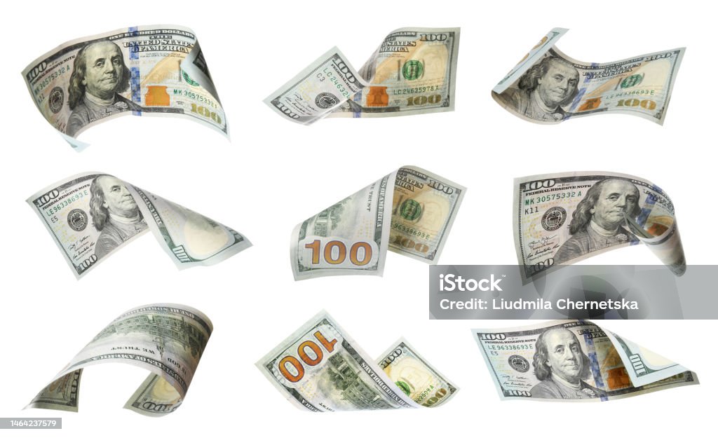 Banknotes Collage Dollar Banknotes Flying On White Background Collage Stock Photo ...