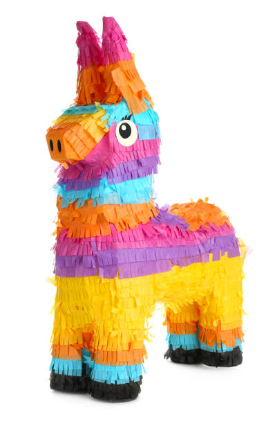 Bright colorful donkey pinata isolated on white