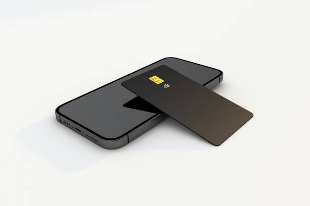 istock Black credit card and black smartphone. 3d render payment concept 1464237909