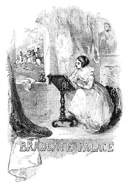 Lady Jane Grey at Bradgate Palace, 16th Century British History Lady Jane Grey (1537 – February 12, 1554), known as the "Nine Days' Queen" of England, at her birthplace Bradgate Palace. Woodcut engraving published 1846.  Original edition is from my own archives.  Copyright has expired and is in Public Domain. lady jane grey stock illustrations