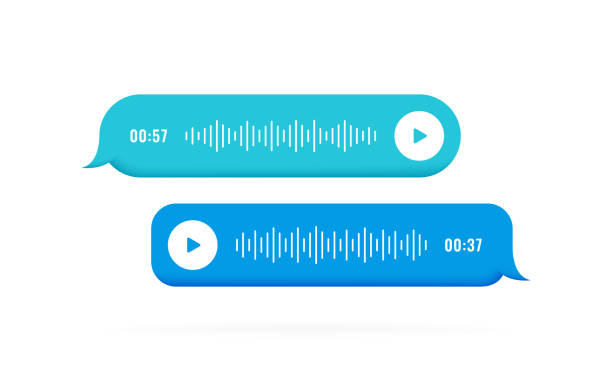 illustrations, cliparts, dessins animés et icônes de icône de messages vocaux avec onde sonore pour les médias sociaux. correspondance vocale dans les médias sociaux. bulles de modèle sms pour composer des dialogues vocaux. illustration vectorielle - 3878