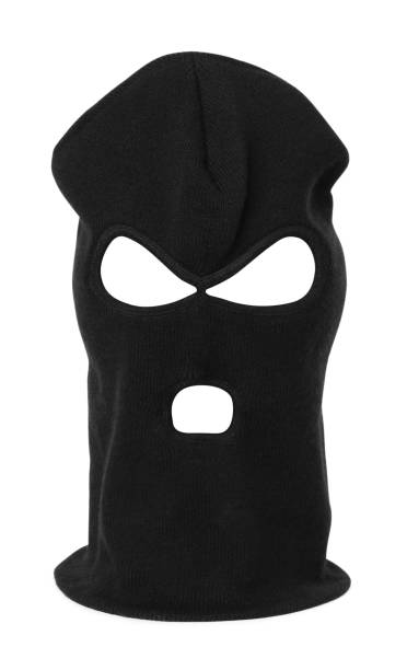 istock Black knitted balaclava isolated on white. Cloth headwear 1464240069