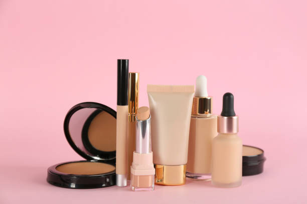 istock Foundation makeup products on pink background. Decorative cosmetics 1464240808