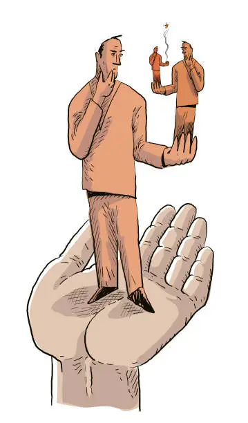 Vector illustration of Person Holding a Person in the Palm of his Hand