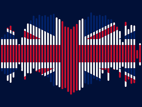 Sound wave. Heart shape. Music equalizer. UK Flag. Abstract vector illustration EPS10