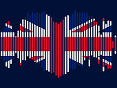 Sound wave. Heart shape. Music equalizer. UK Flag. Abstract vector illustration