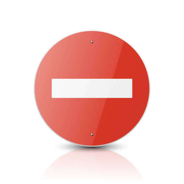 istock Vector White and Red Round Glossy Prohibition Stop Sign - Warning, Danger Sign Frame Icon with Reflection Closeup Isolated on White Background. Dangerous Plate Design Template of Road Sign, Front View 1464245485