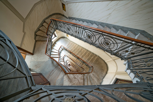 Perspective view of stairwell in Italian noble palace