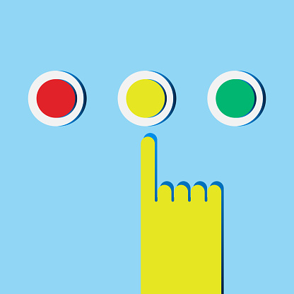 Decider Button Man Hand Press Red Green Yellow Decision Button Decision Making Stock ...