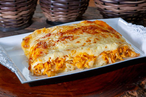 Lasagna stuffed with chicken meat