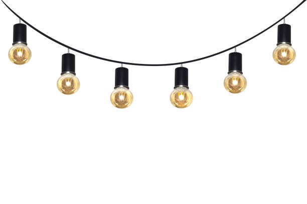 a row of light bulbs hanging on a wire on a white background. - twinkle lights imagens e fotografias de stock