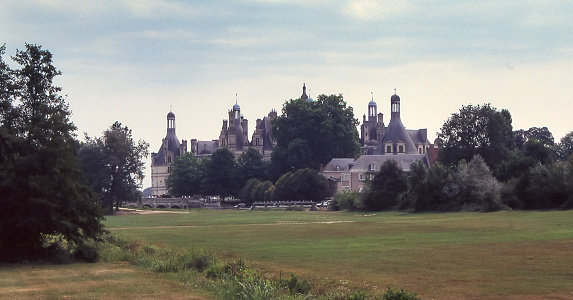 Orleans, Loire Valley, France - aug 1, 1997: view of the Château de Chambord, immersed in a large park in the Loire valley in central France.