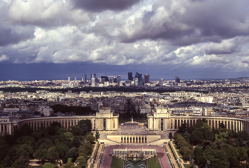 From the top of the Eiffel Tower, the view can sweep over the Trocadero gardens and all of Paris.