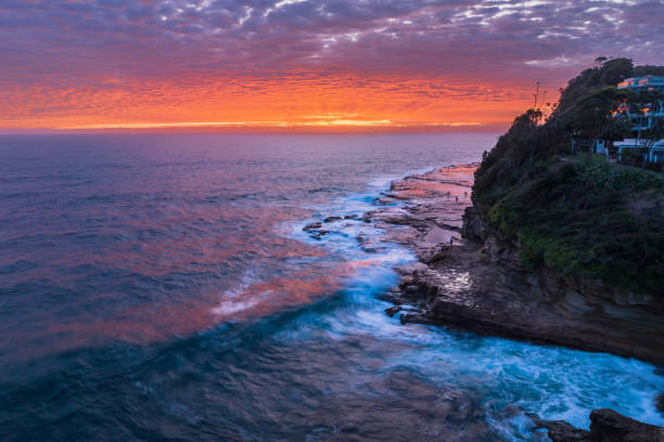 istock Aerial sunrise seacape with clouds and colour 1464255541