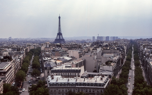 Aerial view of Paris with Champ-de-Mars, Eiffel Tower La Defense