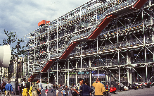 Paris, France - aug 19, 1997: view of the futuristic structure of the Pompidou Center in Paris, home to an important museum of contemporary art.