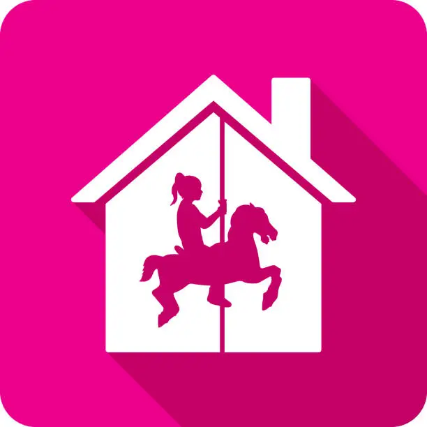 Vector illustration of House Girl on Carousel Icon Silhouette