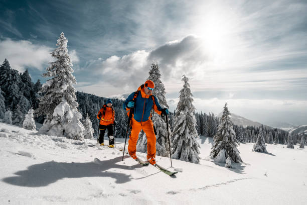 Ski touring in a beautiful nature of the mountains stock photo
